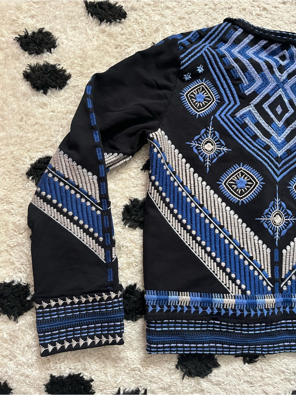 Johnny Was sz Small french Terry mixed media embroidered blue no button jacket - Picture 15 of 16
